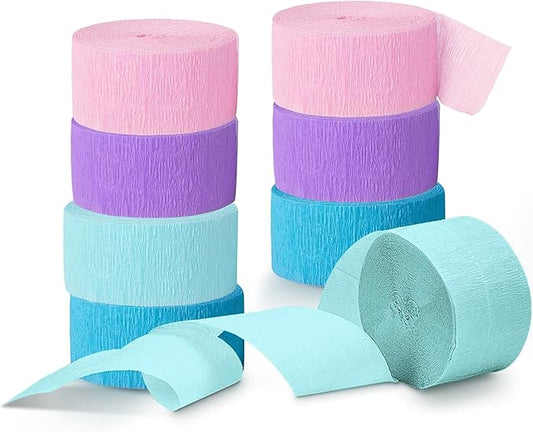 NICROLANDEE Party Streamers Decorations - 8 Rolls Crepe Paper Streamers Tassels Streamer Paper for Birthday Party, Baby Shower, Class Party, Family Gathering Supplies Purple Pink Blue