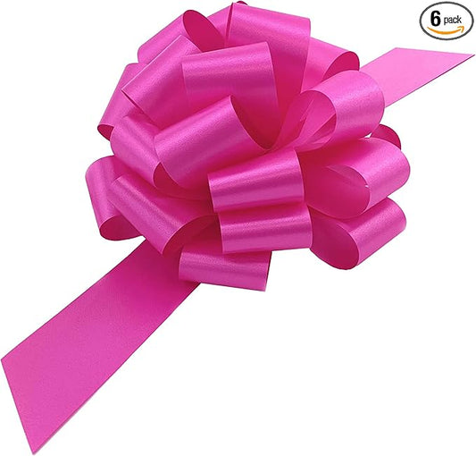 Large Hot Pink Fuchsia Pull Bows - 9" Wide, Set of 6, Easter, Spring, Mother's Day, Gift Bows, Birthday, Valentine's Day, Baby Shower, Fundraiser, Presents, Breast Cancer Awareness Ribbon, Anniversary
