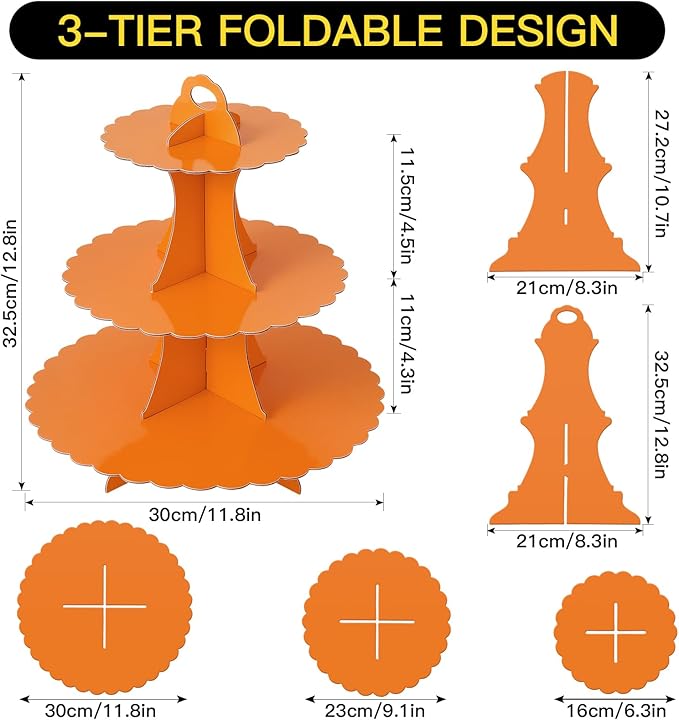 Soleebee 3-Tier Cupcake Stand, Cardboard Cupcake Tower, Dessert Cup Cake Stand Tower for Birthday Wedding Party Decoration, Cupcake Tier Stand 2 Set (Orange)