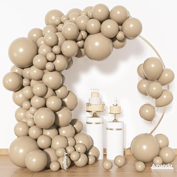 Amandir 153pcs Light Brown Balloons Arch Garland Kit Different Sizes 18 12 10 5 Inch Cream Beige Ivory Nude Neutral Boho Tan Balloon for Birthday Wedding Anniversary Gender Reveal Party Decorations