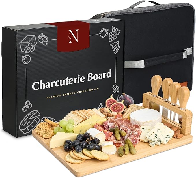 Namre' Charcuterie Board Gift Set: Insulated Travel Bag-Charcuterie Trays - Bamboo Cheese Board for Wedding Gifts - Holiday Gift for Woman -House Warming Gift Cheese Set 16''x11''