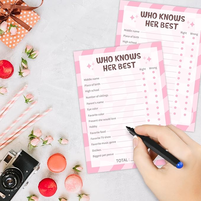 Who Know Her Best Birthday Party Games Cards for Birthday Sleepover Slumber Party Pink Sweet Party Favors & Supplies Activity for Women Set of 20 - YY025