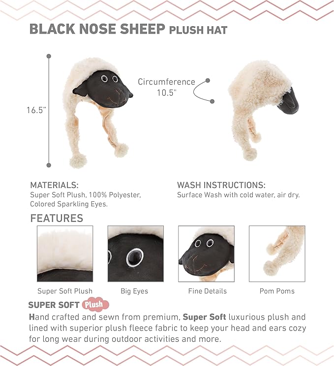 DolliBu Plush Hat – Super Soft Fleece Stuffed Animal Beanie with Ear Flaps, Cozy Warm Winter Hat for Kids – One Size