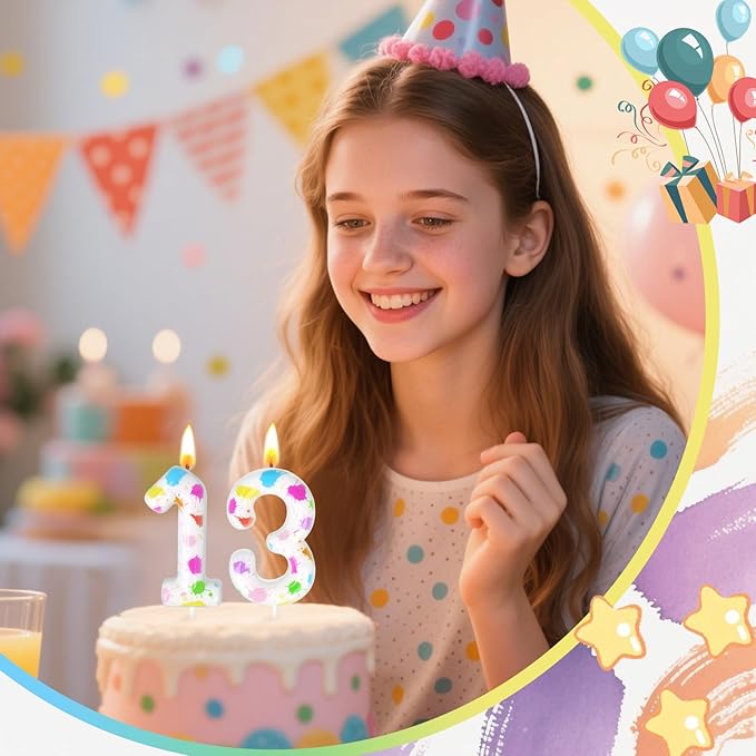 Paint Birthday Candles, Art Paint Party Decoration Supplies, Birthday Number Candles for Cake Topper (Multicolour, Number 14)