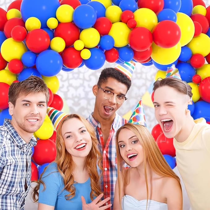 Royal Blue, Red, Yellow Balloons Set - 12inch Red Yellow Blue Balloon Arch Red Yellow Confetti Balloons for Fiesta Carnival Circus Wedding Birthday Baby Shower Graduation Party Decorations