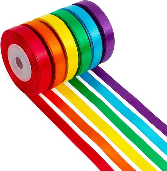 Rainbow Ribbon Thin 3/8 Inch x 60Yds Assorted Colorful Bulk Double Faced Rainbow Satin Ribbon Set for Crafts, Gift Wrapping, Wedding, Easter, Baby Shower, Birthday, Fiesta Party, School, Hair Bows