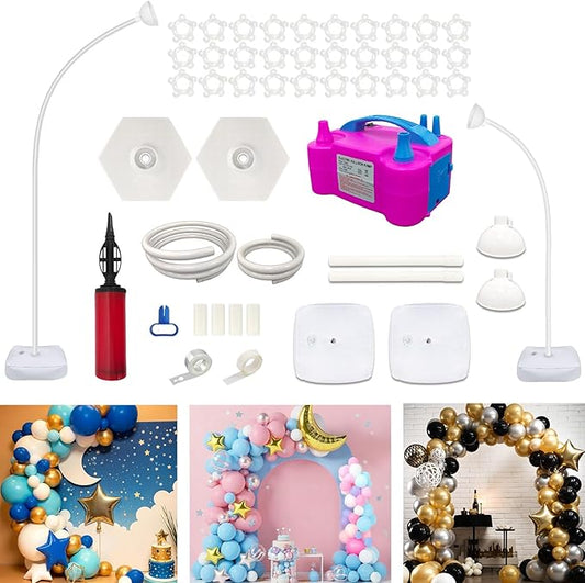 Balloon Arch Kit with Balloon Pump Electric, 8.2FT & 5FT Free Bending Balloon Arch Stand, Half Arch Frame Balloons Column Stand with Water Fill Base for Wedding Baby Shower Birthday Party Decor