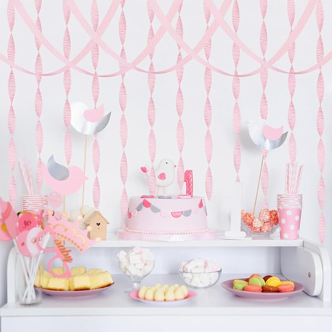 8 Rolls Pink Crepe Paper Streamers Party Streamers Photo Booth Streamers for Girls Birthday Baby Shower Wedding Princess Party Supplies（Total 656ft, 1.8Inch x 82Ft/Roll）