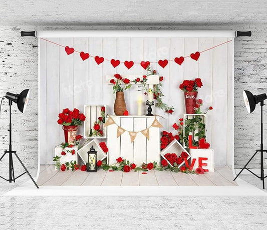 Kate Valentine Photo Backdrop Heart Backdrop with Rose Valentine Decorations for Party, Children, Home, 10x6.5ft