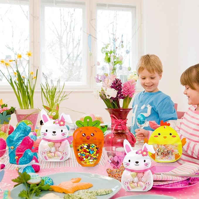 Resurhang 60 Pcs Easter Treat Bags Candy Zipper Cute Bunny Carrot Chick Food Goodie Gifts Bags Resealable Easter Rabbit Snack Containers with Handle for Some Bunny Is One Baby Shower Party Supplies