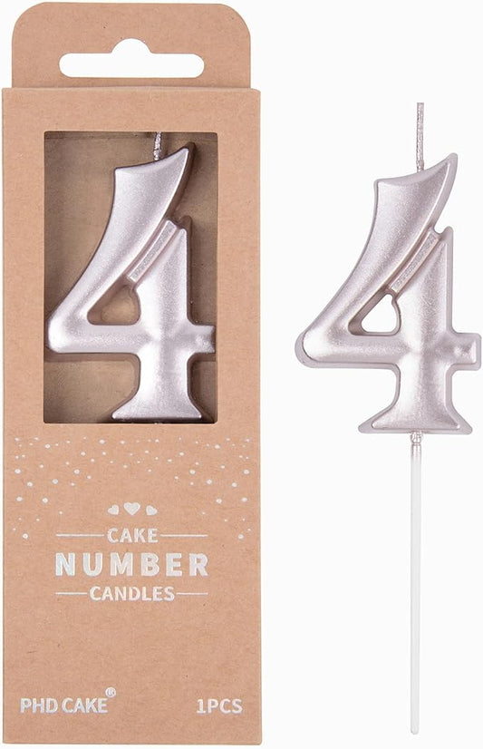 PHD CAKE 2.76 Inch Elegant Rose Gold 4 Number Birthday Candles, Rose Gold Number Candles, Cake Number Candles, Party Celebration