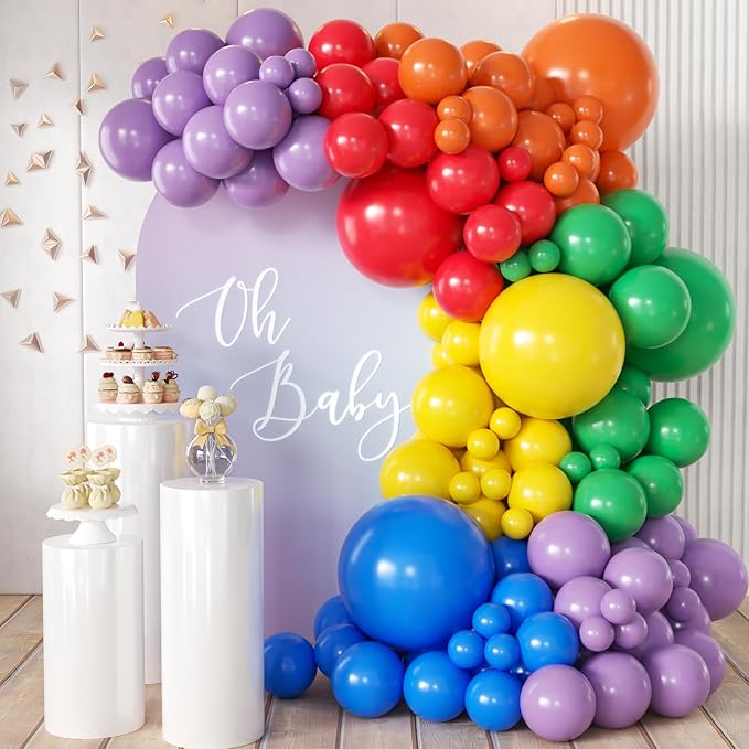 MEBAY Rainbow Balloon Arch Kit, 155Pcs 18 12 5 inch Colorful Latex Balloons Garland for Birthday Baby Shower Wedding Engagement Anniversary Party Decorations