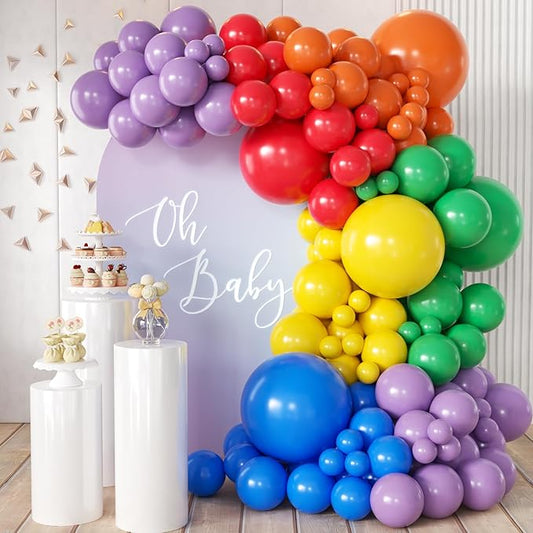 MEBAY Rainbow Balloon Arch Kit, 155Pcs 18 12 5 inch Colorful Latex Balloons Garland for Birthday Baby Shower Wedding Engagement Anniversary Party Decorations