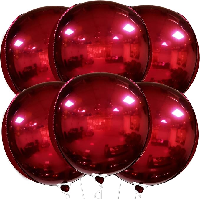 KatchOn, Metallic Red Balloons - 22 Inch, Pack of 6 | Round 4D Mylar Cherry Balloons for Birthday Decorations | Maroon Balloon for Wedding, Graduation Decorations 2026 | Baby Shower Decoration