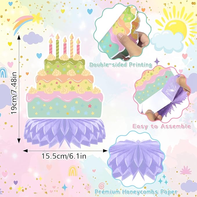 12 Pieces Happy Birthday Centerpiece Decorations Pastel Birthday Table Decorations Rainbow Macaron Bday Centerpieces for Tables for Girls Women Pastel Birthday Party Supplies