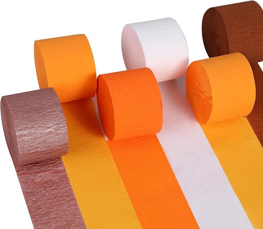 Suaxova Orange Crepe Paper Streamers 6 Rolls 492ft, Pack of White Orange Theme Party Streamers for Party Decorations, Birthday, Wedding, Baby Shower, Graduation, Christmas