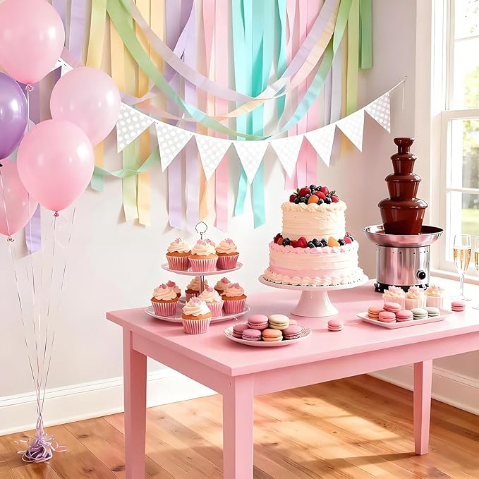Pastel Colourful Crepe Paper Streamers 6 Rolls 32ft Donut Party Supplies Easter Birthday Baby Shower Sweet Shop Decorations