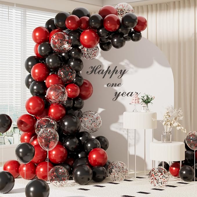 Metallic Shiny Red and Black Balloons 12 Inch 67PCS Red Black Confetti Balloons Latex Helium Balloon Set for Graduation Wedding Birthday Party Decorations