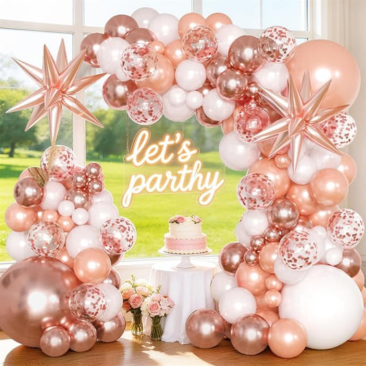 KARLURE Rose Gold Balloons Arch Kit Garland with Metallic Rose Gold Confetti Balloons for 2026 Graduation Decorations Prom Bridal Shower Wedding Birthday Baby Shower Anniversary Party Decorations