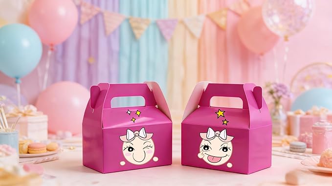XAGLVV 24 Pack Hot Pink Paper Gable Boxes,6.2 Inch Candy Boxes with Handle, Snack Party Favor& Gift Cookie bags for kids Birthday,Wedding, Baby Shower, Graduation.