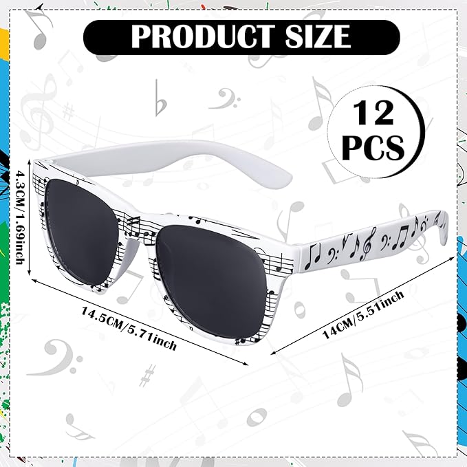 12 Pcs Music Notes Sunglasses Funny Photo Props Decoration Staff Music Themed Sunglasses for Adult Novelty Gifts for Musical Lovers Birthday Supplies