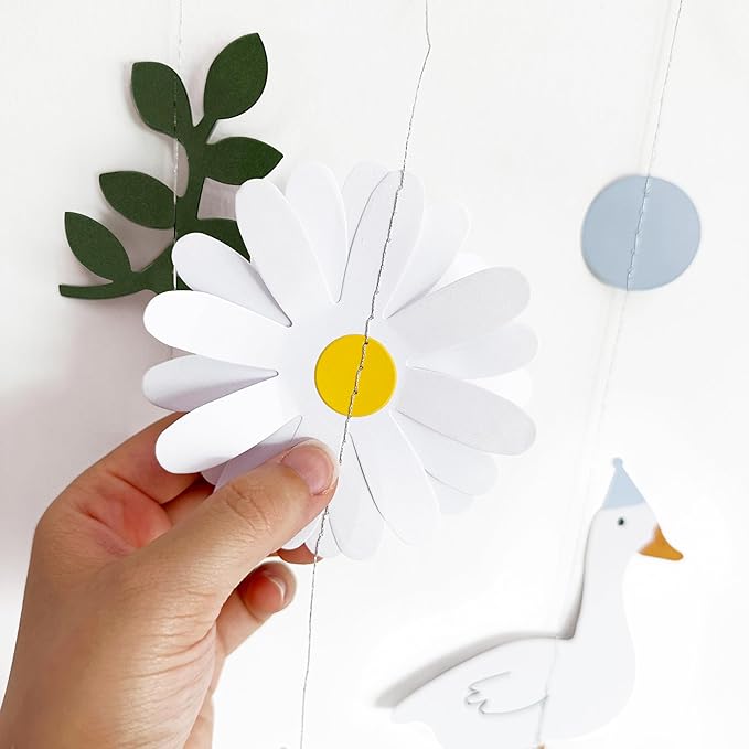 Blue Silly Goose 3D Daisy Flower Leaf Polka Dot Hanging Streamer Garland Banner for One Silly Goose Theme Birthday Wedding Baby Shower Bridal Shower Spring Summer Theme Party Decorations Supplies