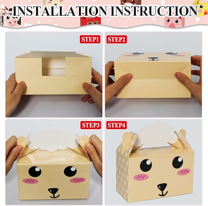 24 Pack Farm Animal Party Favor Boxes Farm Theme Birthday Goodie Boxes Farmhouse Animals Candy Christmas's Day Gift Bags Barnyard Candy Treat Boxes for Girls Kids Baby Shower Birthday Party Supplies