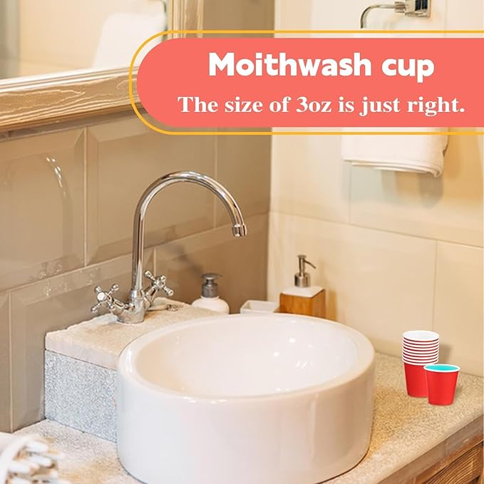 100 Pack 3 oz Paper Cups, Disposable Small Bathroom Cups Red, Mini Disposable Mouthwash Cup, Espresso Cups for Party Travel Picnic BBQ