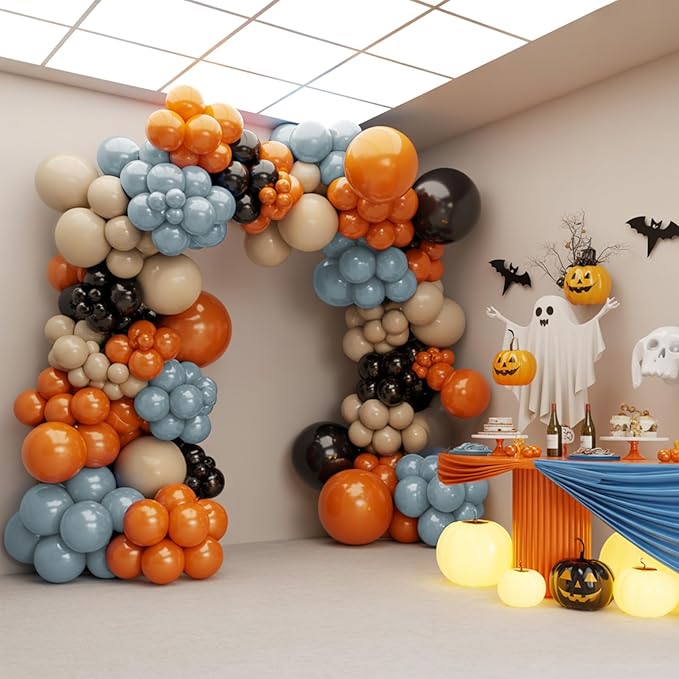 Halloween Balloon Arch Kit,120PCS Halloween Sand White Black Orange Blue Balloon, Ghost Foil Ballons for Halloweenday Party Decorations BOO Party Supply Birthday,Baby Shower
