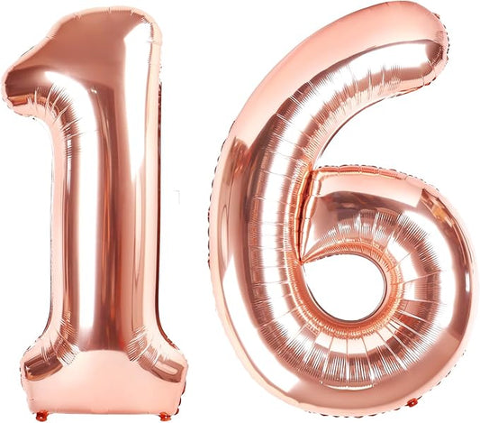 40 Inch Balloon Numbers, 16th Birthday Decorations for 1 6 16 61, Large Rose Gold Foil Sweet 16 Balloons Number for Wedding Memorial Day's Photo Shoot Decoration