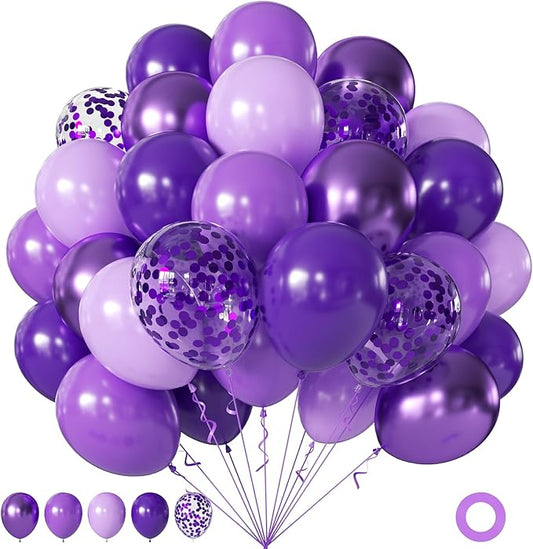 Purple Balloons, 60Pcs 12Inch Metallic Dark Macaron Light Pastel Purple Confetti Balloons for Baby Shower Wedding Engagement Bridal Shower Birthday Party Decorations