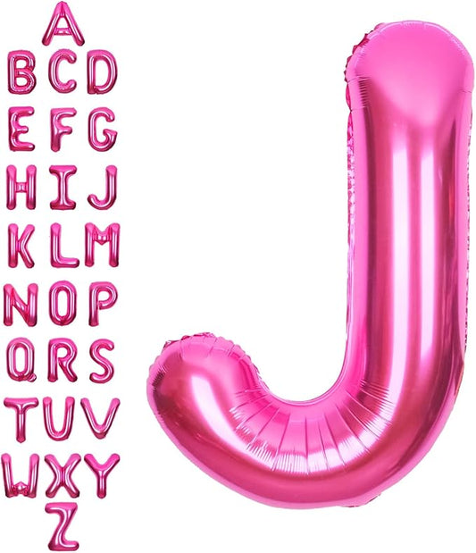 SUWEN 40 Inch Hot Pink Large J Letter Balloons Big Foil Helium Letter Balloons A-Z Jumbo Mylar Happy Birthday Party Decorations for Woman Anniversary Party Supplies