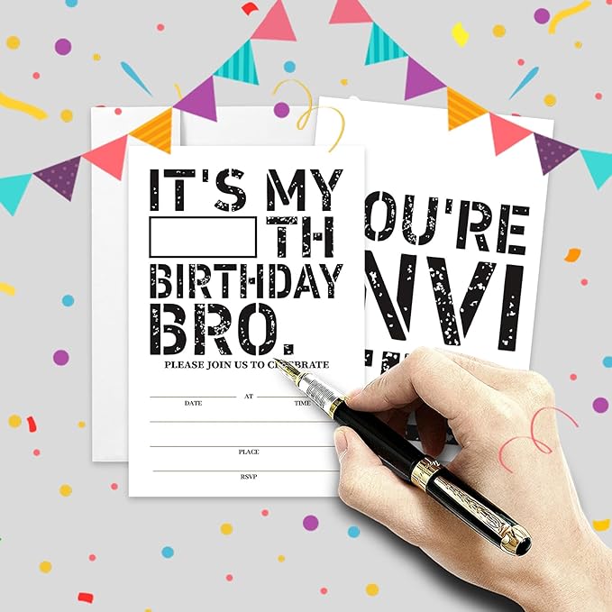 AEHIE 20 Sets Teen Boys Birthday Party Invitations With Envelopes, Black and White Double-sided Printed Birthday Party Invitation Invite Cards for Teen Boy Kids,Boys Birthday Party Invites
