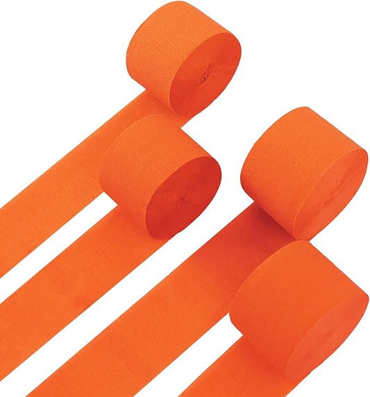 4 Rolls Crepe Paper Orange Streamers – Perfect for Streamers Party Decorations, Wedding, Birthday, Colored Decor, and DIY Craft Supplies(1.8 Inch x 82 Ft/Roll)
