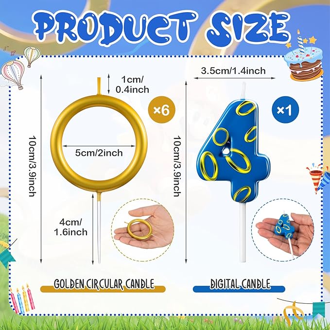 Conelist 7 Pcs Gold Ring Birthday Candles Number Candle Cake Topper Cartoon Characters Themed Candle for Wedding Anniversary Valentine's Day Birthday Party Decorations Supplies(Number 4)