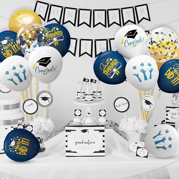 2026 Graduation Party Decorations, 68pcs Graduation Balloons Blue and Gold Grad Decorations for College High School Class of 2026 Congrats Grad Party Decor