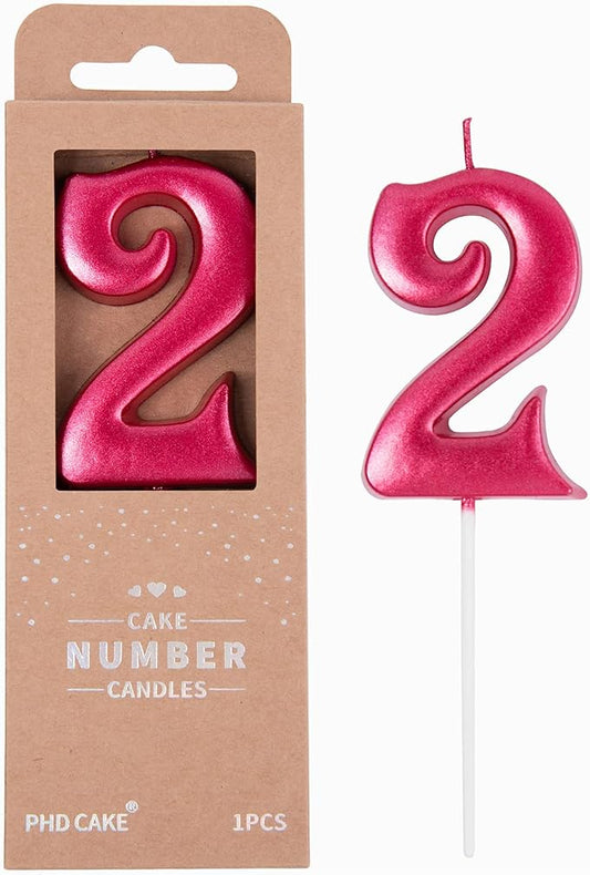 PHD CAKE 2.76 Inch Elegant Red 2 Number Birthday Candles, Red Number Candles, Cake Number Candles, Party Celebration