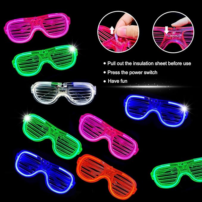 10PCS LED Light Up Glasses - 5 Neon Colors Glow in The Dark Party Supplies, Strobe Eyewear for Halloween Parties, Wedding, Birthday Bashes, Raves, Concerts & Gamer Parties