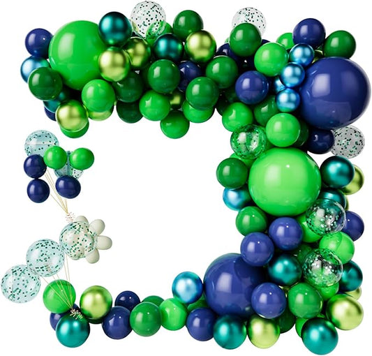 Green Dark Blue Balloon Garland Arch Kit, Dark Blue and Green Latex Balloons, Confetti Balloons for Wedding Birthday Festival Graduation Party Decorations