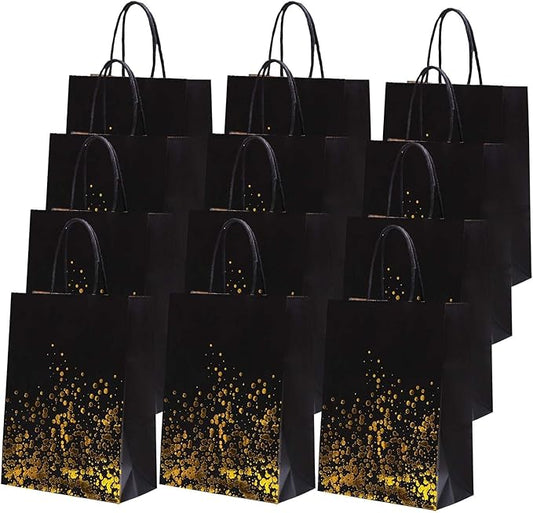 Cooraby 30 Pieces Bronzing Gold Black Paper Kraft Polka Dot Party Bags With Handle for Party Favors and Hen Parties