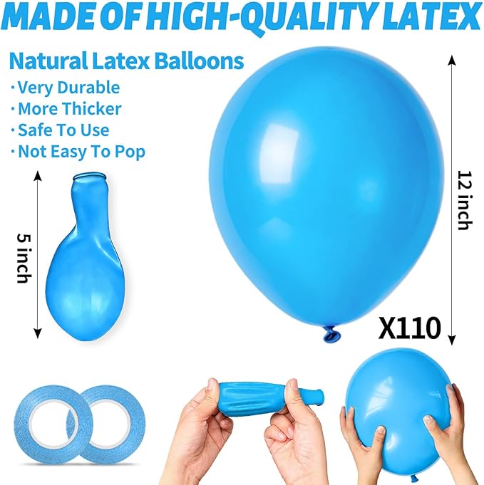 Light Blue Balloon 110pcs, Blue Latex Balloons12 inch for Birthday Wedding(with 2 Ribbons).