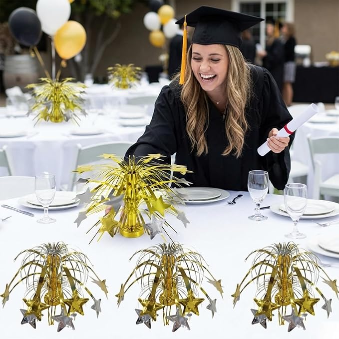 6 Pcs Gold and Silver Centerpieces for Tables Star Party Decorations Metallic Foil Spray Centerpieces for Graduation Birthday Event Photo Booth Props, 8.7 Inch Tall