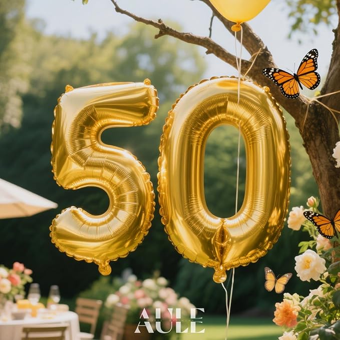 AULE 40 Inch Jumbo Gold Foil Mylar Number Balloons for Men Women 50th Birthday Party Decorations 50 Years Old Anniversary Party Supplies