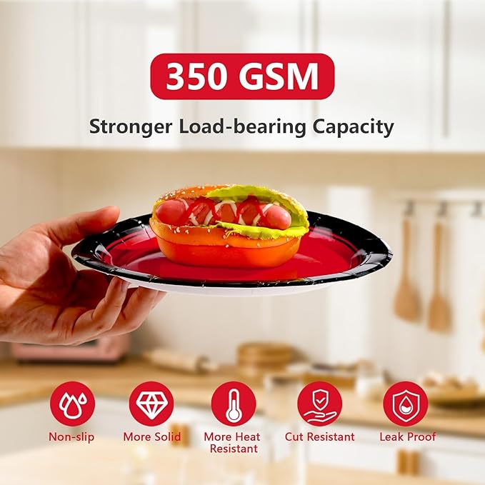 Grencian 200Pcs Red and Black Party Decorations Graduation Red and Black Plates and Napkins Disposable Stranger Tableware Set for Congrats Grad Fiesta Holiday Birthday Wedding Party Supplies Serves 50