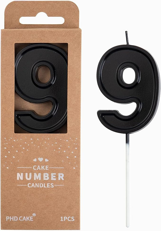 PHD Luxe Black 2.76 Inch 9 Number Birthday Candles, Black Cake Candles for Party Celebration