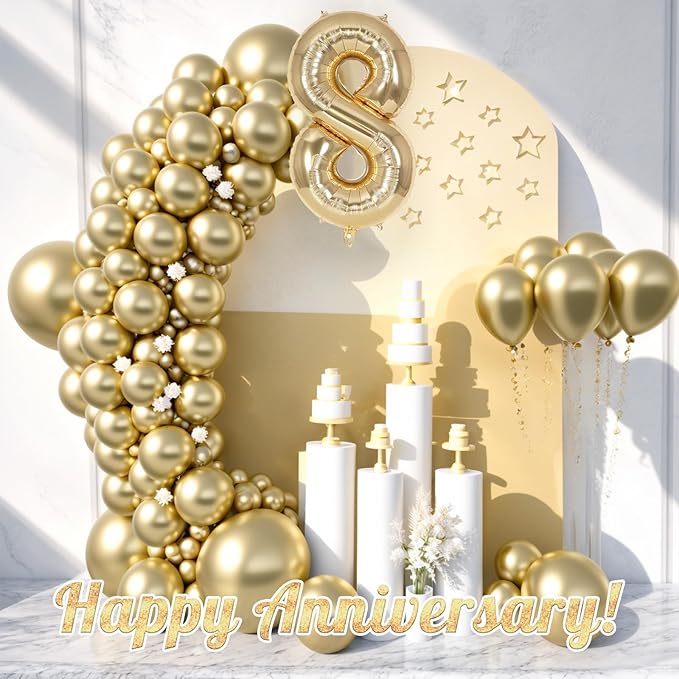 Champagne Gold Large Number 8 Balloon, 40 Inch Light Gold Foil Helium Number Balloons, Giant Mylar Number 8 Balloons for 8 Years Old Birthday Party Anniversary Decorations
