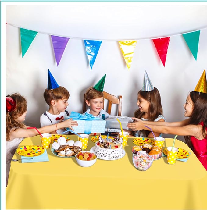 tujol Yellow 6 Pack Plastic Table Cloth 54" x 108", Disposable Tablecloths Rectangle Table Cover, Plastic Tablecloths for Parties