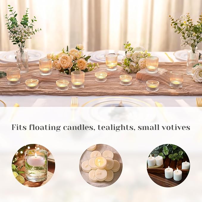 Hewory Glass Tealight Candle Holder: 24 Pcs Clear Tea Lights Votive Candle Holders for Table Centerpiece, Small Glass Tea Light Candleholders Bulk for Christmas Wedding Party Living Room Home Decor