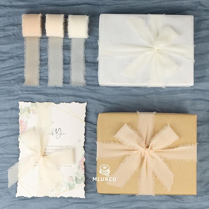 Ivory Chiffon Ribbon - 1 Inch x 21 Yards, Handmade Fringe, Silk, Boho Frayed, Wedding Invitation, Bridal Flower Bouquets, Floral Arrangement, Gift Wrapping