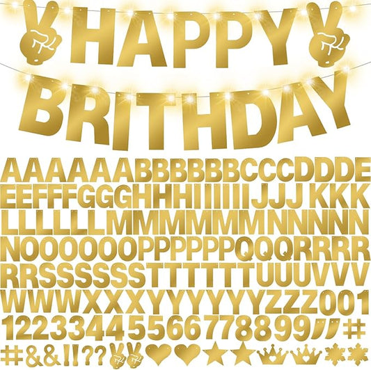 167Pcs DIY Glitter Customizable Banner Kit Custom Banner Happy Birthday Letter Banners Personalized Banners Decor for Christmas Baby Shower Birthday Party Decorations Supplies(Shiny Gold)